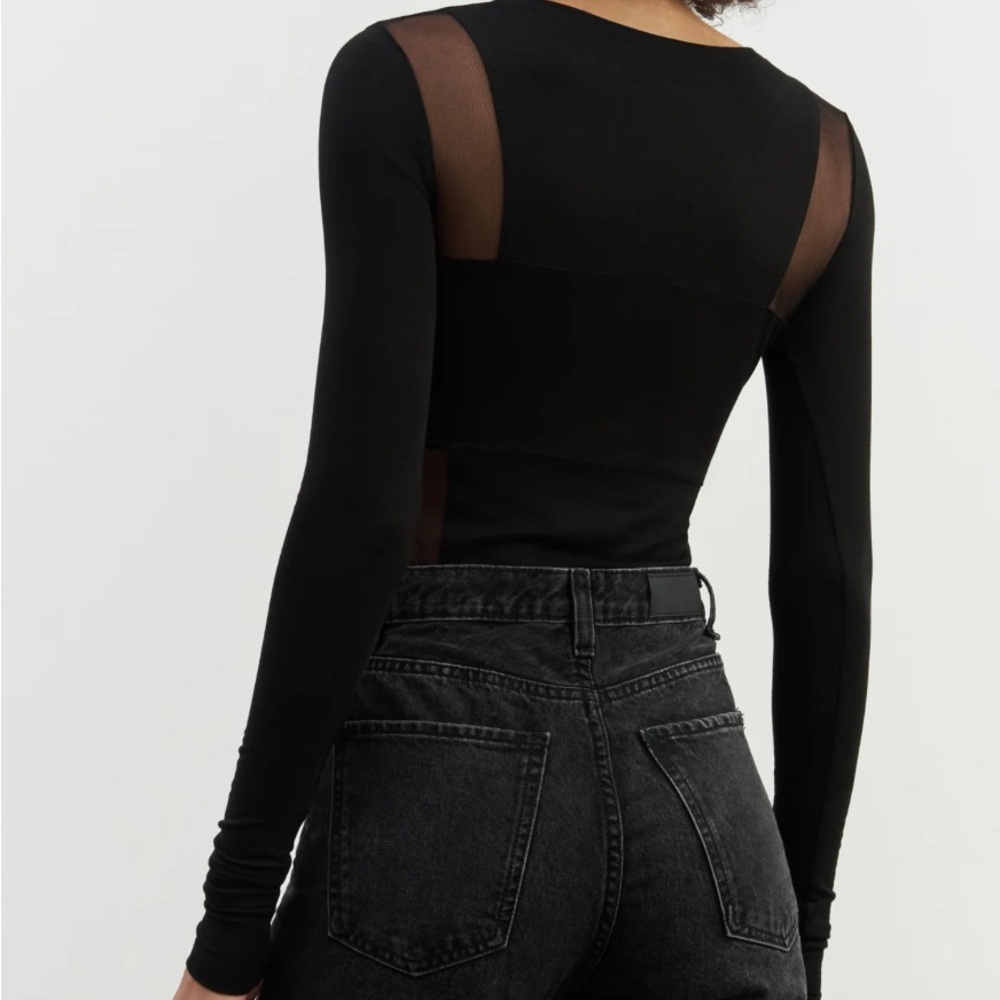 Marcella NYC Edie black jersey long sleeve tee mesh cutouts Sz Small fits 2 NWT